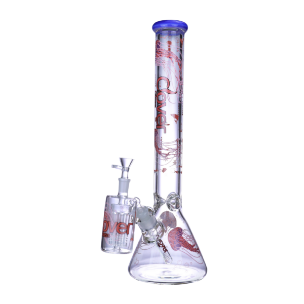 CLOVER 18 INCH “JELLYFISH COLLECTION” 7MM BEAKER BONG WITH MATCHING PERC ASH CATCHER - PURPLE