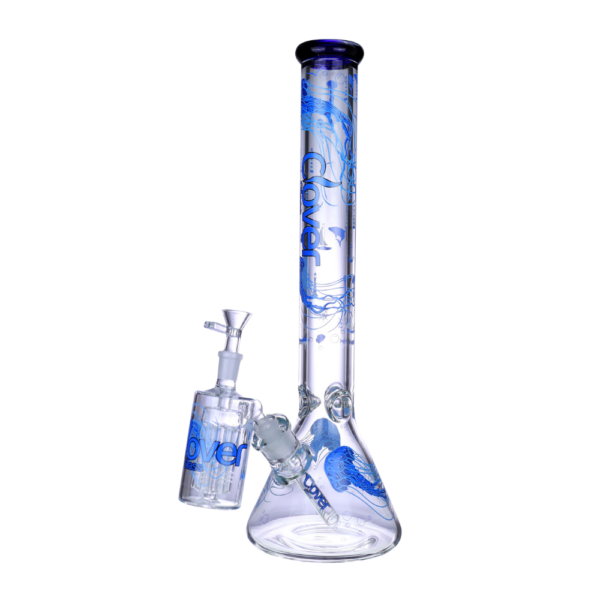 CLOVER 18 INCH “JELLYFISH COLLECTION” 7MM BEAKER BONG WITH MATCHING PERC ASH CATCHER - BLUE