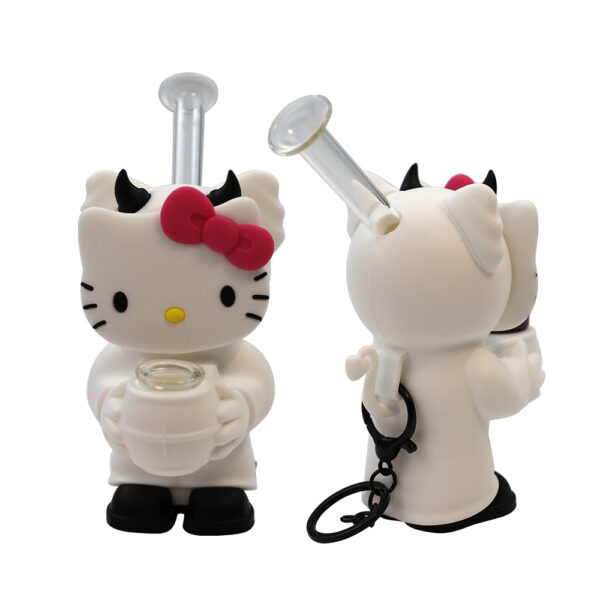 6 INCH SILICONE HELLO KITTY BONG WITH GLASS MOUTHPIECE - Image 3
