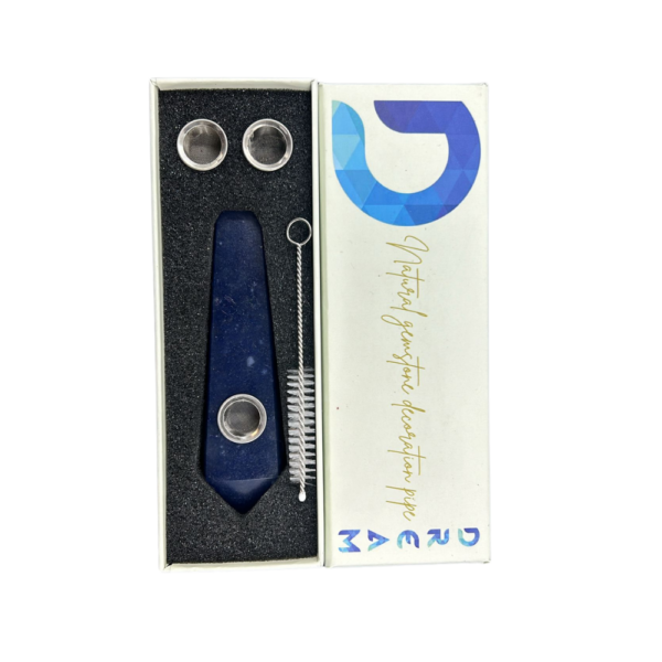 DREAM NATURAL GEMSTONE SMOKING PIPE SET WITH BRUSH, AND REPLACMENT SCREENS “BLUE AVENTURINE”