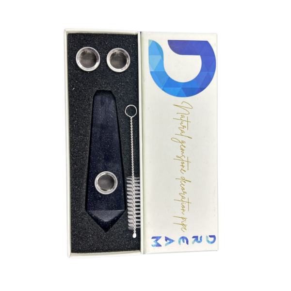 DREAM NATURAL GEMSTONE SMOKING PIPE SET WITH BRUSH, AND REPLACMENT SCREENS “BLUE SANDSTONE”