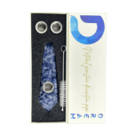 DREAM NATURAL GEMSTONE SMOKING PIPE SET WITH BRUSH, AND REPLACMENT SCREENS “BLUE SPOT STONE”
