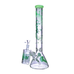 CLOVER 18 INCH “JELLYFISH COLLECTION” 7MM BEAKER BONG WITH MATCHING PERC ASH CATCHER - SLYME GRE