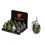 DISPLAY OF 12 CLICKIT LARGE GRENADE TORCH WITH GRENADE NOISE
