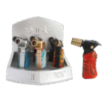 DISPLAY OF 6 SCORCH 90 DEG BLOW TORCHASST TWO-TONE METAL & DESGIN/HOLD BUTTON 5 INCH