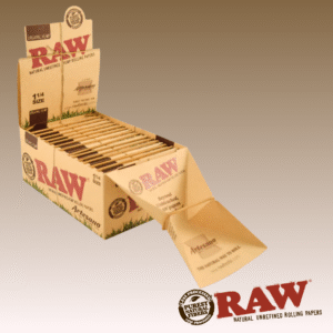 RAW ORGANIC 1-1/4 ARTESANO PAPERS WITH TIPS AND BUILT IN TRAY, 15 PACKS OF 50