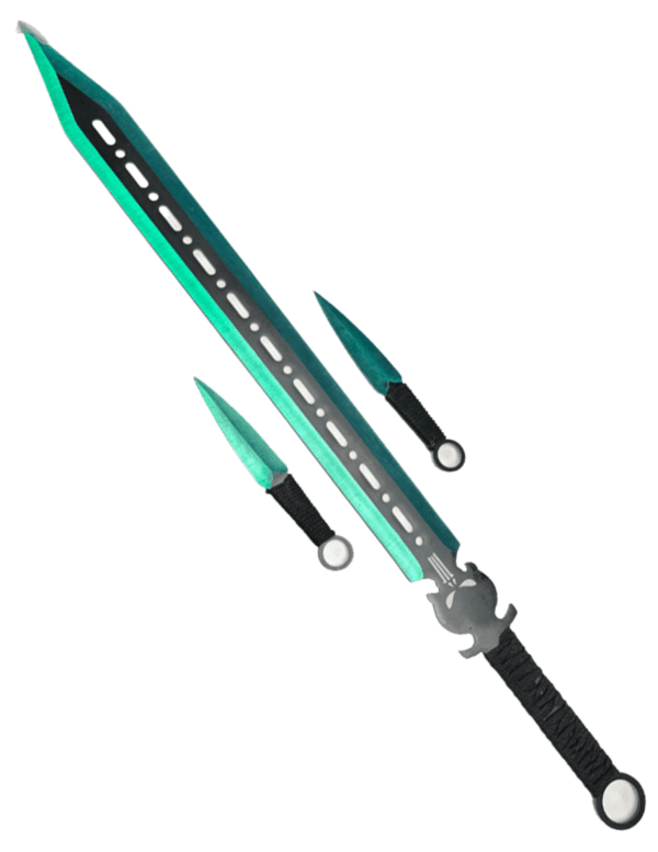 28" SKULL SWORD W/ THROWING KNIFES - GREEN
