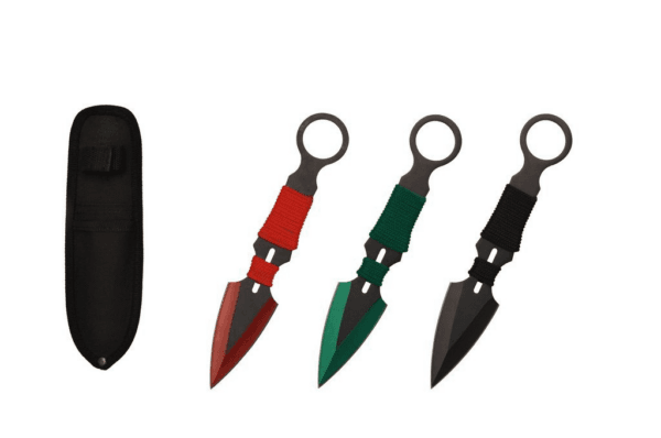 6.5IN Throwing Knife with Sheath 3PC SET – RED/GREEN/BLACK