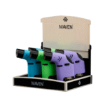 DISPLAY OF 6 MAVEN TUSK POCKET TORCHES, 3 EACH PURPLE GREEN & BLUE