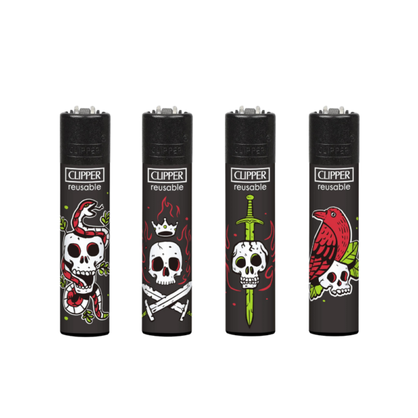 CLIPPER TATTOO SKULLS LIGHTERS - 48CT (+5 FREE)