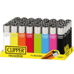 DISPLAY OF 48 CLIPPER PLAIN COLOR LIGHTERS