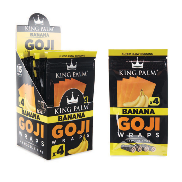 KING PALM GOJI WRAPS, 15 PACKS OF 4 WRAPS AND TIPS, BANANA