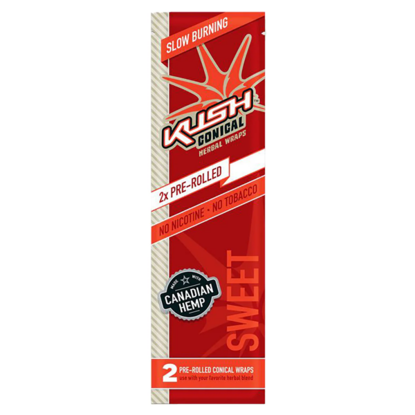 KUSH CONICAL PRE ROLLED HEMP WRAPS, MADE WITH CANADIAN HEMP, 15 PACKS OF 2 WRAPS, SWEET