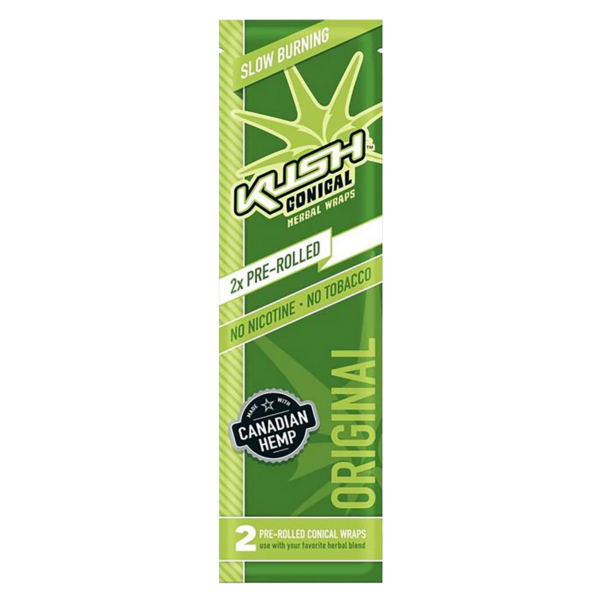 KUSH CONICAL PRE ROLLED HEMP WRAPS, MADE WITH CANADIAN HEMP, 15 PACKS OF 2 WRAPS, ORIGINAL