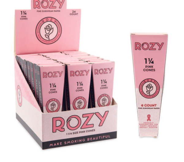 ROZY PINK 1-1/4 CONES, 24 PACKS OF 6. ROZY PROUDLY SUPPORTS THE FIGHT AGAINST BREAST CANCER