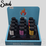 SOUL TRIPLE FLAME TORCH WITH AUTOMATIC FLIP TOP, PHYCO WEED DESIGN