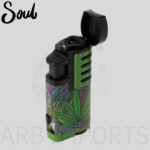 SOUL TRIPLE FLAME TORCH WITH AUTOMATIC FLIP TOP, PHYCO WEED DESIGN - Image 3