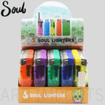 DISPLAY OF 50 SOUL CLEAR BUTTON LIGHTER