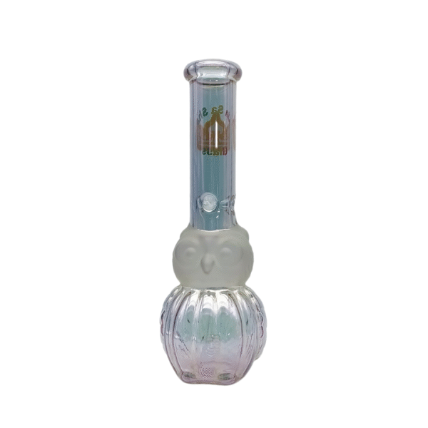 10 INCH 5 MM KIN SA SHA COLORED OWL SHAPED BEAKER BONG, SILVER GREEN