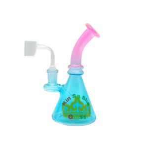 6 INCH 5 MM KIN SA SHA RIG, COMES WITH BOWL AND BANGER, PINK BLUE