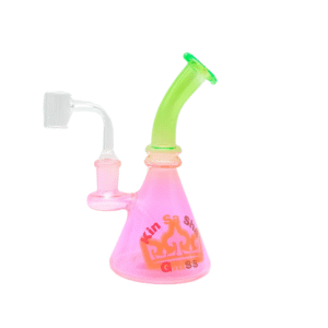 6 INCH 5 MM KIN SA SHA RIG, COMES WITH BOWL AND BANGER, GREEN PINK