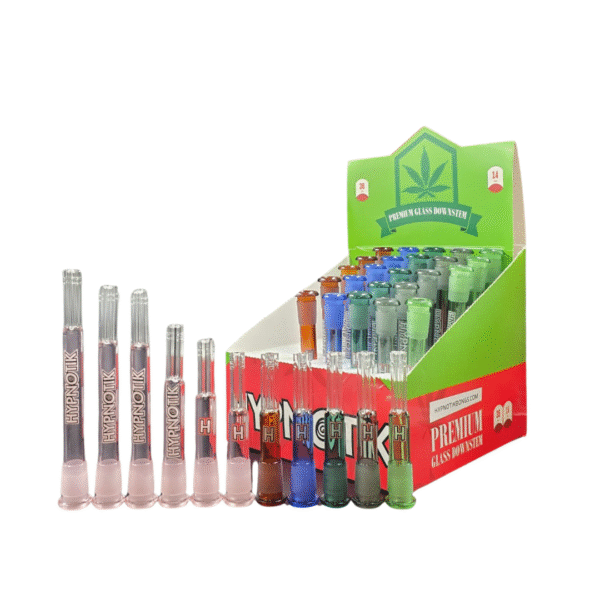 DISPLAY OF 36 HYPNOTIK COLORED DOWNSTEMS WITH PERK END