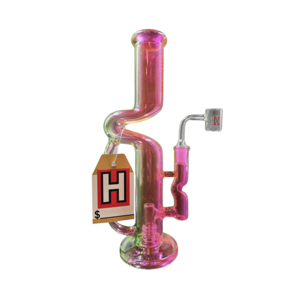 HYPNOTIK 12 INCH AURORA PRISM COIL RIG WITH BANGER, ELECTRO PINK GREEN