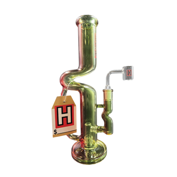 HYPNOTIK 12 INCH AURORA PRISM COIL RIG WITH BANGER, ELECTRO RED GREEN
