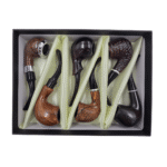 DISPLAY OF 6 RESIN WOOD PIPES.  THE ROUND BOWL COLLECTION