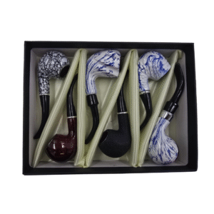 DISPLAY OF 6 RESIN WOOD PIPES. THE TOUCH OF BLUE COLLECTION
