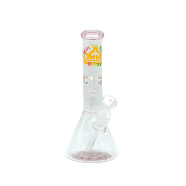 11 INCH 5 MM KIN SA SHA BEAKER BONG WITH MATCHING COLORED PERC, PINK