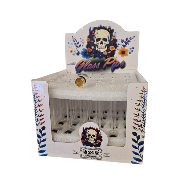 DISPLAY OF 24 GLASS PIPES WITH METAL FILTER