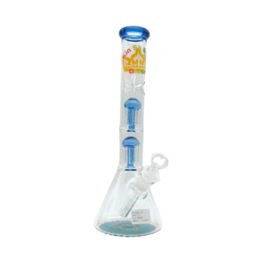 14 INCH 5 MM KIN SA SHA BEAKER BONG WITH TWO MATCHING COLORED PERC, BLUE