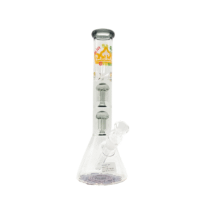 14 INCH 5 MM KIN SA SHA BEAKER BONG WITH TWO MATCHING COLORED PERC, SMOKE
