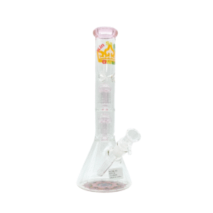 14 INCH 5 MM KIN SA SHA BEAKER BONG WITH TWO MATCHING COLORED PERC, PINK
