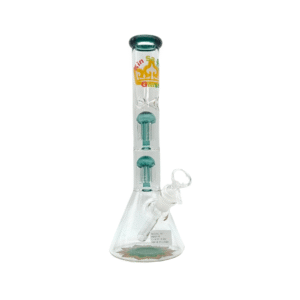 14 INCH 5 MM KIN SA SHA BEAKER BONG WITH TWO MATCHING COLORED PERC, DARK GREEN
