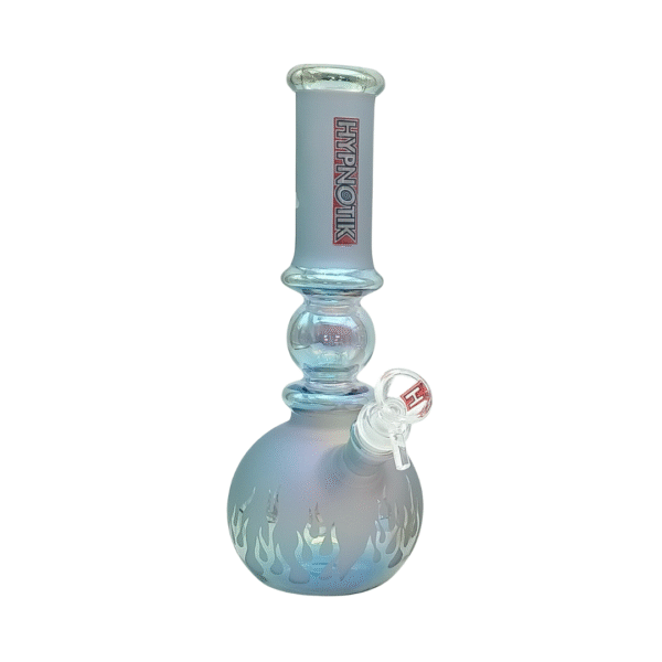 HYPNOTIK 10 INCH SANDBLASTED FLAMING BASE BONG, GREEN SILVER