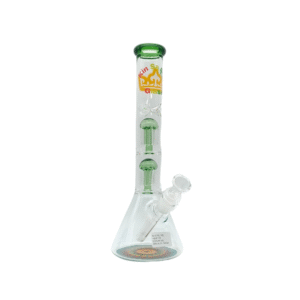 14 INCH 5 MM KIN SA SHA BEAKER BONG WITH TWO MATCHING COLORED PERC, LIGHT GREEN