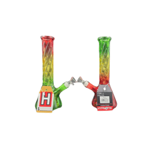 HYPNOTIK 10 INCH TWISTED RASTA RAINBOW GLASS BEAKER BONG