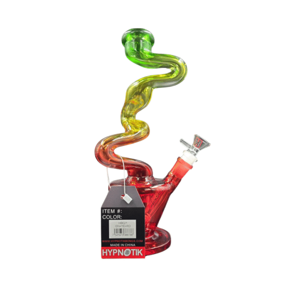 HYPNOTIK 12 INCH TWISTED CURRENTS ZONG, GREEN YELLOW RED