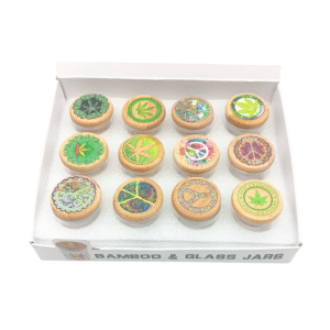 DISPLAY OF GLASS STASH CONTAINERS, SMALL