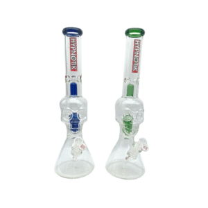 HYPNOTIK 15 INCH BEAKER BONG WITH SKULL SHAPED PERK AND SPLASH GUARD, BLUE