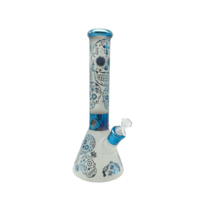 14 INCH 7 MM HEAVY DUTY SANDBLASTED BLUE SKULL BONG