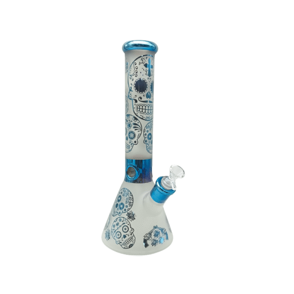 14 INCH 7 MM HEAVY DUTY SANDBLASTED BLUE SUGAR SKULL BONG