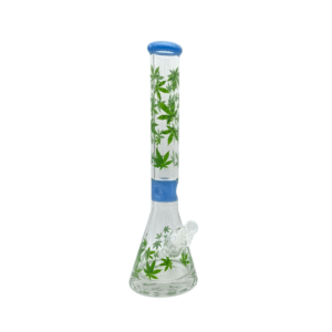 18 INCH 7 MM HEAVY BASE GREEN POT LEAF BONG, BLUE