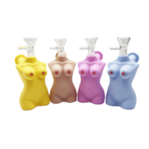 4 INCH SILICONE NAKED LADY BONG WITH GLASS MOUTHPEICE, SOLD AS ASSORTED COLORS