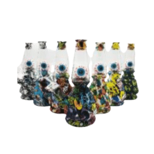 7.5 INCH SILICONE AND GLASS STARING EYEBALL BONG, SOLD AS ASSORTED COLORS