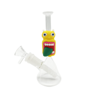 7 INCH MINI CARTOON GLASS BONG WITH SILICONE CENTER, GREEN TOUNGE MONSTER
