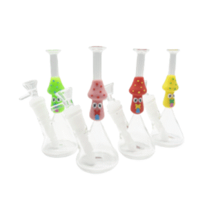 7 INCH MINI CARTOON GLASS BONG WITH SILICONE CENTER, SPOTTED MUSHROOM, YELLOW