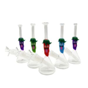 7 INCH MINI CARTOON GLASS BONG WITH SILICONE CENTER, SASSY CHILLI PEPPER, GREEN